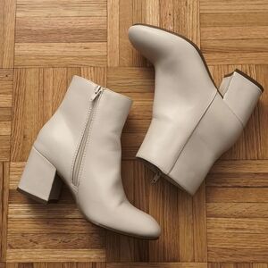 Cream Ankle Boots Block Heel